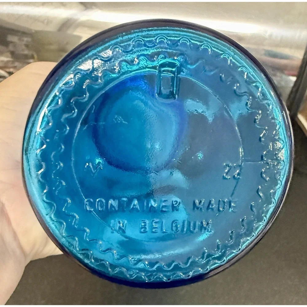 Vintage Blue Apothecary Glass Jar Bubble Lid Canister 8.75